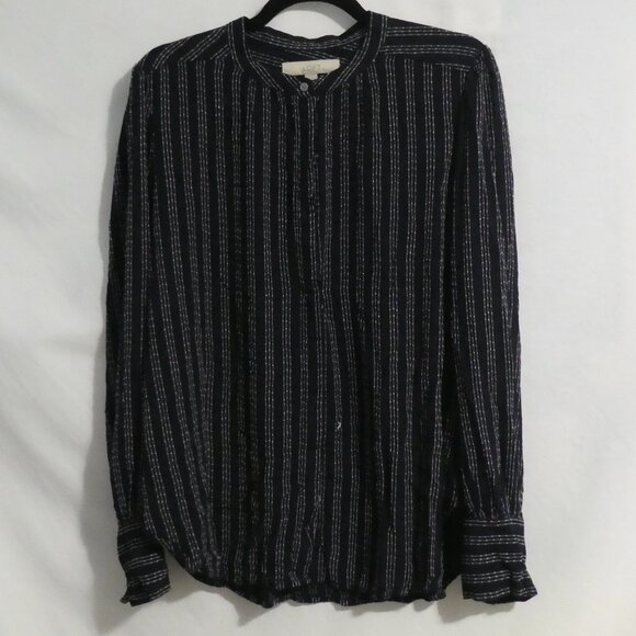 LOFT | large | Black Long Sleeve Button-Up Shirt | White Striped Stitching - Picture 1 of 14